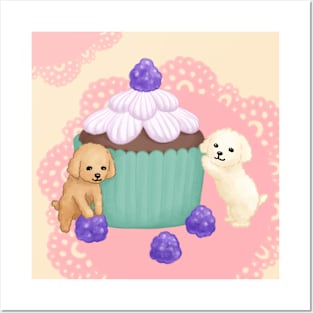 Cute Poodles and Cupcake Illustration Art Posters and Art